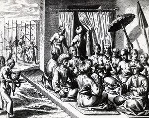 Bryllupsseremoni i Bantam, Java Island, av Theodor de Bry (1528-1598). gravering av Theodore de Bry