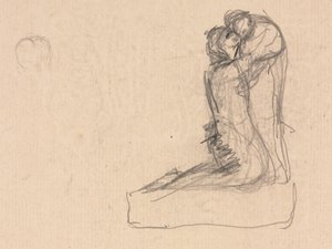 Skisse av to figurer som omfavner (verso)
