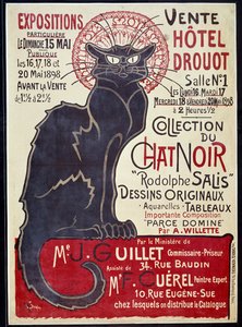 Reklameplakat som kunngjorde salget på Hotel Drouot i 1898 av Cat Noir-samlingen og verk av Rodolphe Salis, Illustrasjon av Theophile Alexandre Steinlen (1859-1923) av Théophile Alexandre Steinlen
