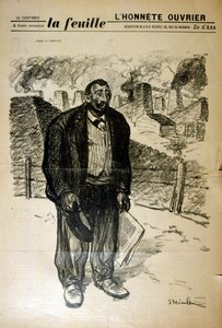 Tegning av en fattig fabrikkarbeider mot et industrilandskap, av Alexandre Steinlen (1859-1923), en sveitsiskfødt fransk art nouveau-maler og grafiker av Théophile Alexandre Steinlen