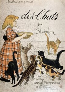 Jente som bringer en melkeskål til katter - cover “” Cats” av Steinlen, n.d. 19. av Théophile Alexandre Steinlen