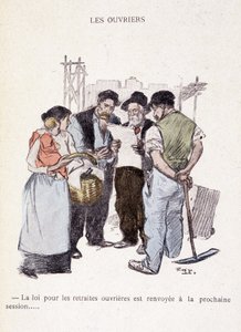 Arbeidere: Loven for arbeidernes pensjoner er utsatt til neste sesjon... - i “” In life””, av Steinlen 1901 av Théophile Alexandre Steinlen