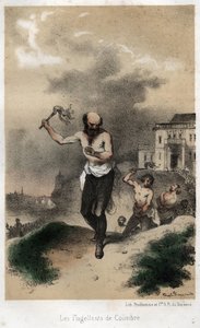 Flagellantene i Coimbre: Jesuitene i Coimbra i Portugal bøder for synden sin offentlig ved å piske rundt 1560. Gravering fra 1845 i "" Jesuitenes dramatiske og pittoreske historie fra ordenens grunnleggelse til i dag av Theophile Evariste Fragonard