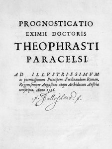 Tittelside til The Prognostication of the Eximii Doctor of Paracelsus, 1536. av Theophrastus Bombastus von Hohenheim Paracelsus
