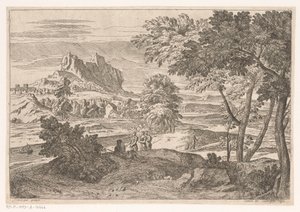 Arkadisk landskap med figurer og kaniner Suite de Paysages (serietittel) av Théodore