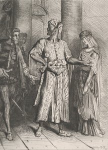 Ærlig Iago, min Desdemona må jeg overlate til deg: plate 4 fra Othell..., etset 1844, gjengitt 1900. av Théodore Chassériau