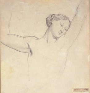 Kvinnemodell, halvfigur med hevede armer av Théodore Chassériau