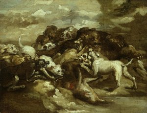Hund og bjørn som slåss Hunder som slåss med bjørner av Theodore Gericault