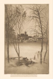 Utsikt over en elv med havn og industri Laburnums og Battersea av Théodore Roussel (signed by artist)