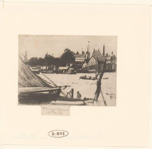 Utsikt over elven med båter Battersea fra Chelsea av Théodore Roussel (signed by artist)