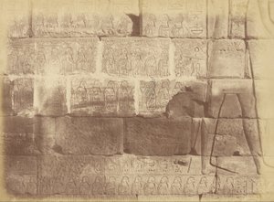 Nærbilde av hieroglyfiske inskripsjoner og skulpturer (liste over de beseirede nasjonene), Karnak av Théodule Devéria