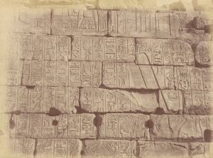 Nærbilde av hieroglyfiske inskripsjoner og skulpturer (liste over de beseirede nasjonene), Karnak av Théodule Devéria