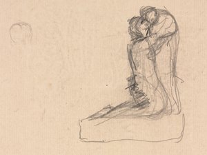 Skisse av to figurer som omfavner verso. av Auguste Theodule Ribot