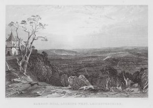 Bardon Hill, ser vestover, Leicestershire (gravering) av Thomas (after) Allom