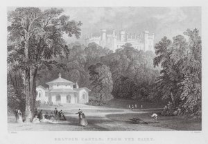 Belvoir Castle, fra meieriet (gravering) av Thomas (after) Allom