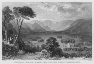 Derwent Water, fra Castle Head, Cumberland (gravering) av Thomas (after) Allom