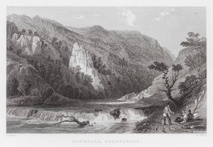 Dovedale, Derbyshire (gravering) av Thomas (after) Allom