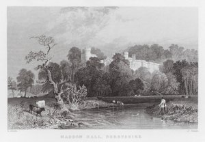 Haddon Hall, Derbyshire (gravering) av Thomas (after) Allom