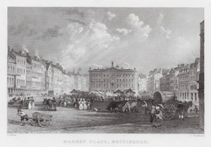Market Place, Nottingham (gravering) av Thomas (after) Allom
