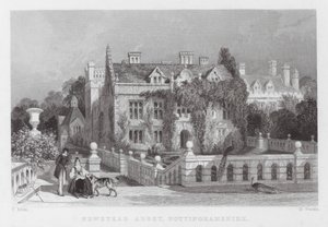 Newstead Abbey, Nottinghamshire (gravering) av Thomas (after) Allom