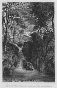 The Lower Fall at Rydal, Westmorland (gravering) av Thomas (after) Allom