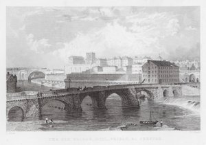 The Old Bridge, Mill, Prison, etc, Chester (gravering) av Thomas (after) Allom