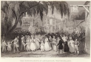 The Rushbearing ved Ambleside, Westmorland (gravering) av Thomas (after) Allom