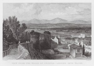 Utsikt fra Walls of Chester, ser inn i Wales (gravering) av Thomas (after) Allom