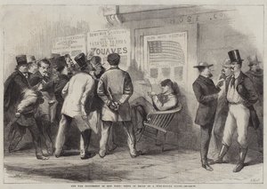 Krigsspenningen i New York, scene foran et brannmotorhus (gravering) av Thomas (after) Nast