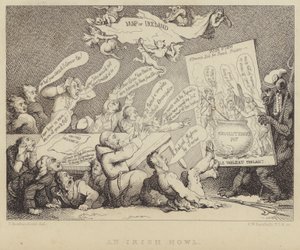 Et irsk hyl: møte med National Convention of United Irishmen blir vist republikanismens redsler eksemplifisert av den franske revolusjonen av Thomas (after) Rowlandson