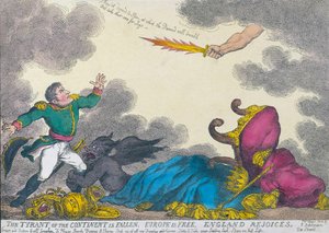Tegneserie som feirer Napoleons abdikasjon i 1814