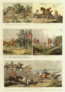 Gammeldagse sportslige bilder og veien på gamle dager (litho i farge)