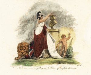 Britannia kronet John Ray som prinsen av engelske botanikere.1806 (gravering)