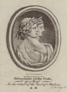 Heliogabalus, romersk keiser og keiserinne Julia Paula (gravering) av Thomas (after) Worlidge