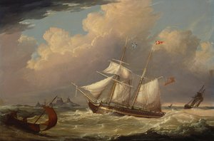Den engelske briggen "The Guide" kommer inn i elven Elbe i Tyskland, 1828 av Thomas A. Binks