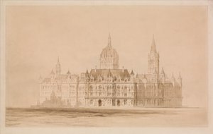 Konkurransetegning for rådhuset i Manchester av Thomas Allom