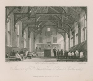 Interiør av St Olaves Friskole av Thomas Allom