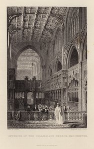 Interiør i Collegiate Church i Manchester av Thomas Allom