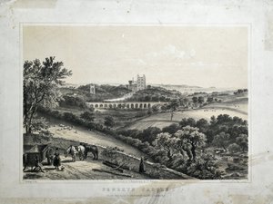 Penrhyn Castle, ca. 1850 (farget litografi på papir) av Thomas Ashburton Picken
