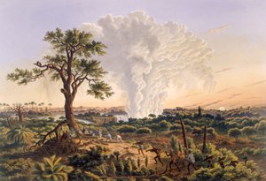 The Falls by Sunrise med sprayskyen som stiger 1200 fot, 1865 (fargetrykk)