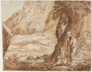 Landskap med sauer og to hyrder, første halvdel av 1800-tallet. av Thomas Barker