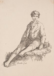 Prøver av polyautografi: Gutt sitter på en gresskledd bredde av Thomas Barker