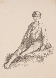 Eksemplarer av polyautografi: Gutt sitter på en gressbakke, 1803.