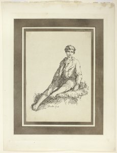 Young Boy Seated, fra den første utgaven av Specimens of Polyautography av Thomas Barker