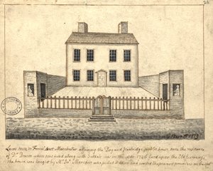 Levers House, Manchester, 1819 (penn og blekk og vask på papir)