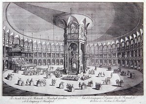 Innsiden av Rotundaen i Ranelagh Gardens med selskapet til frokost, fra John Stows "Survey of the Cities of London and Westminster"