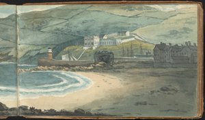 Album med landskaps- og figurstudier: En øde havn omgitt av maurere av Thomas Bradshaw