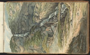 Album med landskaps- og figurstudier. En foss av Thomas Bradshaw