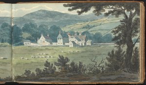 Album med landskaps- og figurstudier: Rural Landscape Scene with Farm and Grazing Sheep