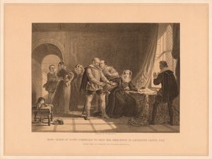 Mary Queen of Scots tvunget til å signere sin abdikasjon i Lochleven Castle, 1567, 1878